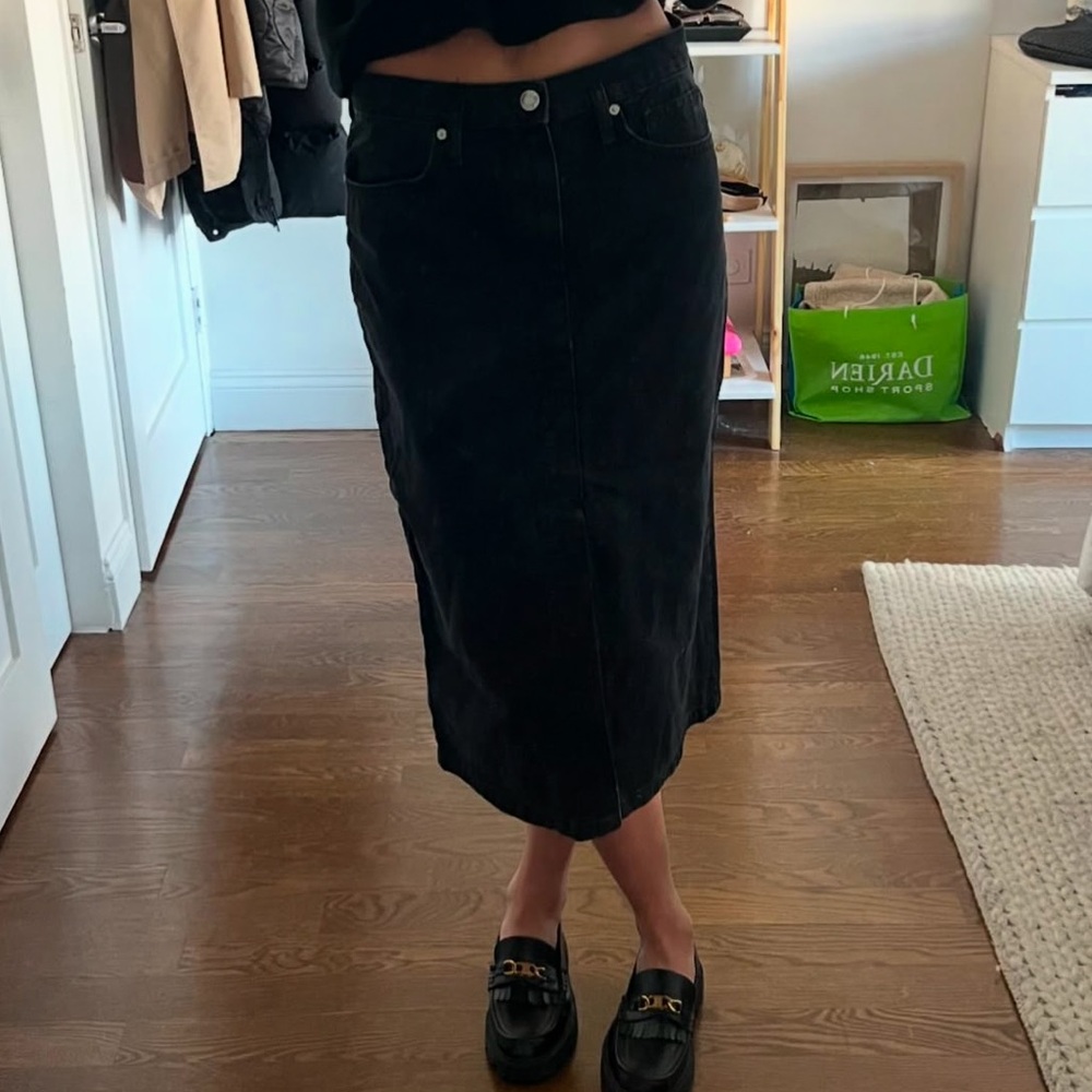 Mango Black Midi Denim Skirt